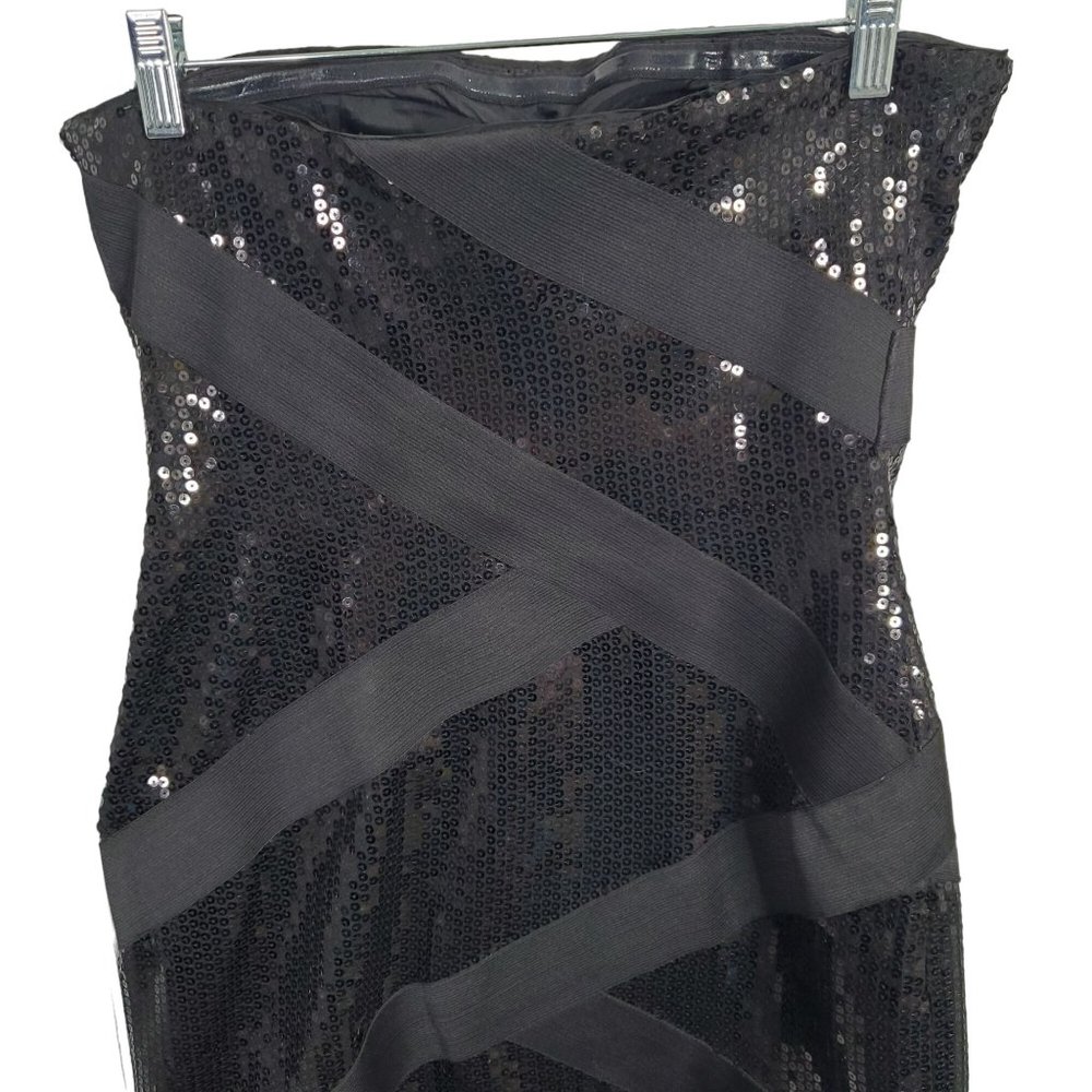 JS Collections Size 8 Dress Strapless Mini All Over Sequins Bandage Ribbon Black - Picture 6 of 15